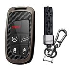 TECART Araba anahtarı kılıfı Cover Chrysler 300C Jeep Renegade pusula Grand Cherokee Dodge FIAT 500X PVC anahtarlık Keyless Go koruma 3 tuşlu karbon fiber, A-siyah, 3-Taste