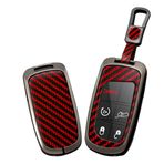 TECART Araba anahtarı kılıfı Cover Chrysler 300C Jeep Renegade pusula Grand Cherokee Dodge FIAT 500X PVC anahtarlık Keyless Go koruma 3 tuşlu karbon fiber, B-kırmızı, 3-Taste