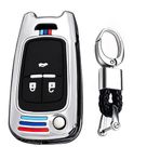 TECART Chevrolet Camaro Cruze Malibu Equinox Sonic Impala Anahtar Aksesuarları ile Uyumlu Flip Anahtarlık Kapağı 3 Düğmeli Gümüş