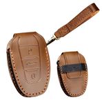 TECART Deri Anahtarlık Kapak Fit Peugeot Citroen Picasso 2008 Anahtarlık Uzaktan Anahtar Kılıf Anahtar Konut Koruyucu 3 Düğme, 3 Düğme-kahverengi, 3 button-Brown
