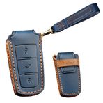 TECART Deri anahtarlık kılıf kapak Fit Volkswagen Passat CC Magotan anahtarlık tutucu anahtarlık aksesuarları koruyucu 3 düğme, 3 Düğme-mavi, 3 button-Blue
