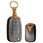 TECART Flip Anahtar Fob Kapak Deri Tam Koruma Anahtarlık Kılıfı Fit VW Volkswagen Jetta Golf Polo Passat Anahtar Kapağı, Tip A-3 Düğme-siyah, type A-3 Button-Black