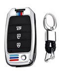 TECART Flip Anahtar Fob tutucu Fit Kia Rio Optima Soul Sportage Sorento Carens Anahtar Aksesuarları Anahtar Koruyucu 3 Düğme Gümüş