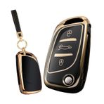 TECART Flip araba anahtarlık kapak kılıf Fit Peugeot 107 207 307 308 Citroen C2 C3 C4 C5 TPU anahtar kabuk koruyucu, Kare İnci Anahtarlık-siyah