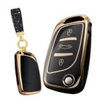 TECART Flip araba anahtarlık kapak kılıf Fit Peugeot 107 207 307 308 Citroen C2 C3 C4 C5 TPU anahtar kabuk koruyucu, Payetler Anahtarlık-siyah