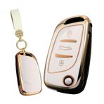 TECART Flip araba anahtarlık kapak kılıf Fit Peugeot 107 207 307 308 Citroen C2 C3 C4 C5 TPU anahtar kabuk koruyucu, Yuvarlak İnci Anahtarlık-beyaz