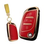 TECART Flip araba anahtarlık kapak kılıf Fit Peugeot 107 207 307 308 Citroen C2 C3 C4 C5 TPU anahtar kabuk koruyucu, Yuvarlak İnci Anahtarlık-kırmızı
