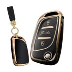 TECART Flip araba anahtarlık kapak kılıf Fit Peugeot 107 207 307 308 Citroen C2 C3 C4 C5 TPU anahtar kabuk koruyucu, Yuvarlak İnci Anahtarlık-siyah