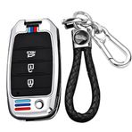 TECART Flip Key Fob Kılıf Kapak Fit Kia Rio Optima Soul Sportage Sorento Carens Anahtar Aksesuarları Koruyucu 2/3/4 Düğmeler, 3 Düğme örgülü Anahtarlık-gümüş, 3 button-Braided keychain-Silver