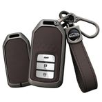 TECART Honda için deri anahtarlık kapağı anahtarlık aksesuarları Fit Accord Civic Pilot CRV HRV Metal anahtar durumda akıllı anahtar kapağı, Uzun kahverengi