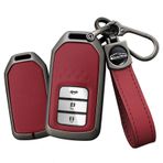 TECART Honda için deri anahtarlık kapağı anahtarlık aksesuarları Fit Accord Civic Pilot CRV HRV Metal anahtar durumda akıllı anahtar kapağı, Uzun kırmızı