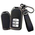 TECART Honda için deri anahtarlık kapağı anahtarlık aksesuarları Fit Accord Civic Pilot CRV HRV Metal anahtar durumda akıllı anahtar kapağı, Uzun siyah
