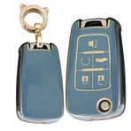 TECART Katlama TPU anahtar durumda kapak Fit Chevrolet Camaro Cruze anahtarlık anahtarlık aksesuarları koruyucu 5 düğme, Gri, 5 button