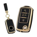 TECART Katlanır anahtar araba anahtarı kılıfı VW Polo Passat Golf MK6 Sagitar Tiguan Lavida Jetta için uygundur, Skoda Seat Leon Toledo TPU koruyucu kılıf anahtar kılıfı Cover 3 tuşlu siyah B