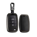 TECART Katlanır araba anahtarı kılıfı kapak Kia Rio 3 K2 Ceed Cerato K3 K5 Sorento Sportage Soul K4 Picanto Optima Forte Stinger deri taşınabilir koruyucu kılıf anahtar kılıfı aksesuar A siyah siyah