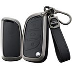 TECART Metal Flip Araba Anahtarlık Kılıfı Peugeot 107 207 307 308 için Fit Citroen C2 C3 C4 C5 C4L DS3 DS4 DS5 DS6 Deri Flip Anahtar Çantası Anahtar Kabuk Koruyucu Anahtarlık 3 Düğme Siyah