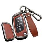 TECART Peugeot 407 308 3008 5008 408 408 için metal anahtarlık kapak katlanır 3 düğme anahtar durumda deri aksesuarları, Siyah Metal Çerçeve-uzun-kahverengi