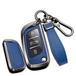 TECART Peugeot 407 308 3008 5008 408 408 için metal anahtarlık kapak katlanır 3 düğme anahtar durumda deri aksesuarları, Siyah Metal Çerçeve-uzun-mavi