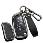 TECART Peugeot 407 308 3008 5008 408 408 için metal anahtarlık kapak katlanır 3 düğme anahtar durumda deri aksesuarları, Siyah Metal Çerçeve-uzun-siyah