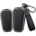 TECART Peugeot Citroen Picasso Elysee 206 308 408 3008 C6 DS4 Araba Anahtarı Kılıfı Kapak Ceket Deri Akıllı Uzaktan Araba Anahtarlık 3 Düğme Siyah
