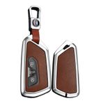TECART Volkswagen Golf 8 için Anahtarlıklı Anahtarlık Kapağı Anahtar Koruması, Gümüş Metal Çerçeve-kısa-kahverengi, Silver Metal Frame-short-Brown