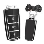 TECART Yumuşak TPU anahtarlık kapak Fit VW CC Passat B6 B7 anahtarlık anahtar durumda anahtar kabuk aksesuarları koruyucu 3 düğme, Bow Anahtarlık Siyah, Bow keychain Black