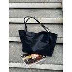 TECER Kadın Siyah Salaş Model Vintage Shopper El ve Omuz Çantası