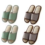 Teceyfeet 4 çift misafir terliği seti, keten ev terliği, kaydırak, misafir terliği, banyo terliği, kaymaz, düz, spa terliği, ev ayakkabısı, ev, otel terliği, kadın, erkek için, 2 Kahverengi L 2 Yeşil