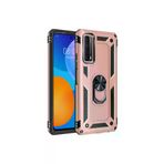Techaks T16365-TCHS Huawei P Smart 2021 Kılıf Kamera Çıkıntılı Standlı Yüzüklü Mıknatıslı Zırh Kapak Vega - Rose Gold