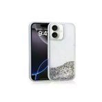 Techaks T35545-TCHS Iphone 16 Kılıf Sıvılı Simli Şeffaf Arka Yüzey Zore Keto Silikon Kapak - Gümüş