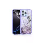 Techaks T35553-TCHS Iphone 14 Pro Max Kılıf Sıvılı Simli Kelebek Baskılı Şeffaf Arka Yüzey Zore Glis Silikon Kapak - Mor