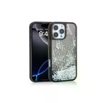 Techaks T35555-TCHS Iphone 15 Pro Max Kılıf Sıvılı Simli Kelebek Baskılı Şeffaf Arka Yüzey Zore Glis Silikon Kapak - Siy