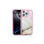 Techaks T35557-TCHS Iphone 16 Pro Kılıf Sıvılı Simli Kelebek Baskılı Şeffaf Arka Yüzey Zore Glis Silikon Kapak - Pembe