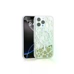 Techaks T35569-TCHS Iphone 16 Pro Max Kılıf Sıvılı Simli Baskılı Şeffaf Arka Yüzey Zore Mossa Silikon Kapak - Gold