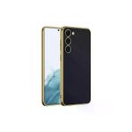 Techaks TCHS-26173 Galaxy S23 Plus Uyumlu Deri Görünümlü Kenarları Elektroplating Kaplama Zore Fizyon Kılıf-Siy