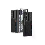 Techaks TCHS32929 Galaxy Z Fold 6 Kılıf Kamera Korumalı Karbon Fiber Arka Yüzey Zore Kartlıklı Kıpta Sert Kapak-Siyah