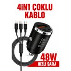 Tech&bello accessories 48W 1x Usb 1x Type-c Araç Hızlı Şarjı Çakmaklık Girişli Kablolu Set.