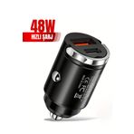 Tech&bello accessories 48W Araç Şarj Aleti 1x Usb 1x Type-c Hızlı Çakmaklık Girişli Apple Android Tam Uyumlu BC-01
