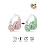 Tech&bello accessories Kablosuz Kulaküstü Pembe+Yeşil Bluetooth Kulaklık Stereo-Mikrofon-aux Sd Kart HK-036