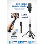 Tech&bello accessories LED Işılklı Selfie Çubuğu Tripot Bluetooth Kumandalı Kablosuz Selfie Stick 1.70M Uzunluk - Siyah