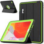 TECHGEAR D-Fence koruyucu kılıf iPad 10.2 2021/2020/2019 [9. 8. 7. nesil] için tasarlanmış, darbeye dayanıklı, sağlam koruyucu kıyafet zırh akıllı kılıf, çocuk okulları inşaatçılar Workman - yeşil