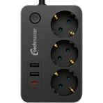 Techmaster 3lü Kare Priz 2mt USB ve Type-C Girişli Çocuk Korumalı Akım Koruyucu