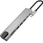 Techmaster 8 in 1 Type-C 4K Hdmi Rj45 Micro SD Tf 2 Usb3.0 2 Type-C Hub Çevirici