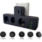 Techmaster Akım Termal Çocuk Korumalı 3x USB 1x Type-C Girişli 3lü Priz