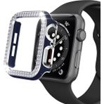 Techmaster Apple Watch 7 Serisi 45MM Çift Sıra Parlak Taşlı Rubber Kasa Kapak - Gümüş