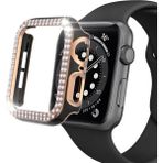 Techmaster Apple Watch 7 Serisi 45MM Çift Sıra Parlak Taşlı Rubber Kasa Kapak - Rose Gold