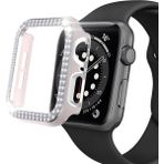 Techmaster Pembe-Gümüş Apple Watch 7 Serisi 45 mm Çift Sıra Parlak Taşlı Rubber Kasa Kapak