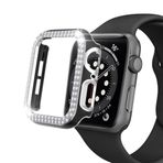 Techmaster Siyah-Gümüş Apple Watch 7 Serisi 45 mm Çift Sıra Parlak Taşlı Rubber Kasa Kapak