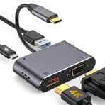 Techmaster Type-C 4 in 1 4K HDMI VGA USB 3.0 Type-C Şarj Girişli Adaptör