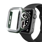 Techmaster Yeşil-Gümüş Apple Watch 7 Serisi 45 mm Çift Sıra Parlak Taşlı Rubber Kasa Kapak